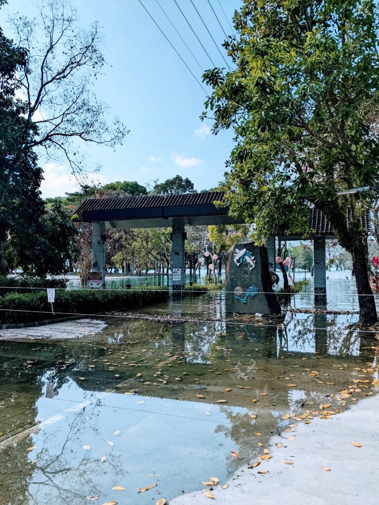 大埔湖濱公園被淹沒的步道