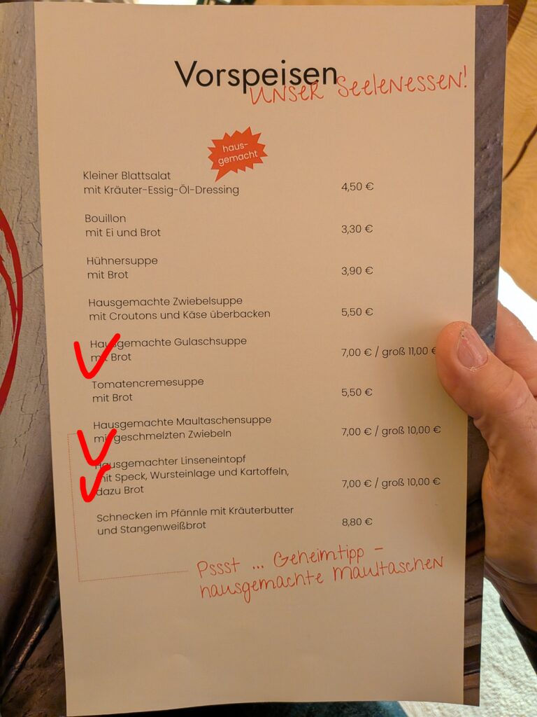 【德國黑森林美食】Flößer-Schänke:道地傳統料理與特色獵人烤肉 Flößer-Schänke的湯品菜單